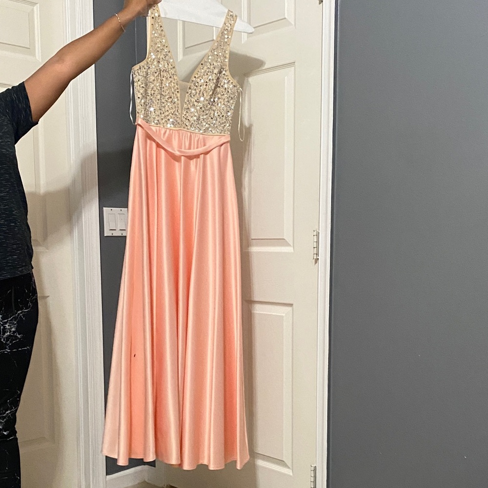 PromGirl Peach and Gold Wedding Dress